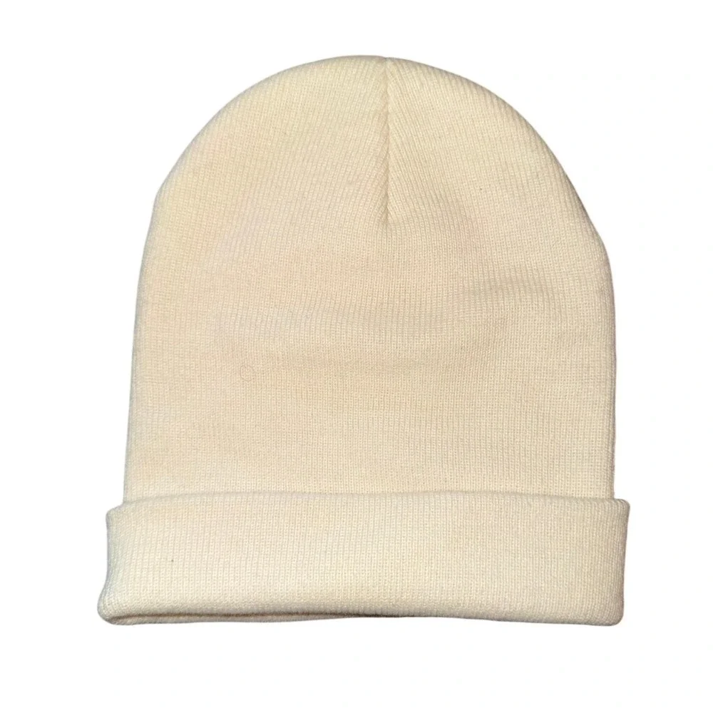 AS Colour Upfront Embroidered Cuff Beanie Cream Off-White Acrylic‎ Knit Hat Mens
